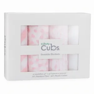 Comfy Cubs Baby Muslin Swaddle Blankets 4 Pack Pink