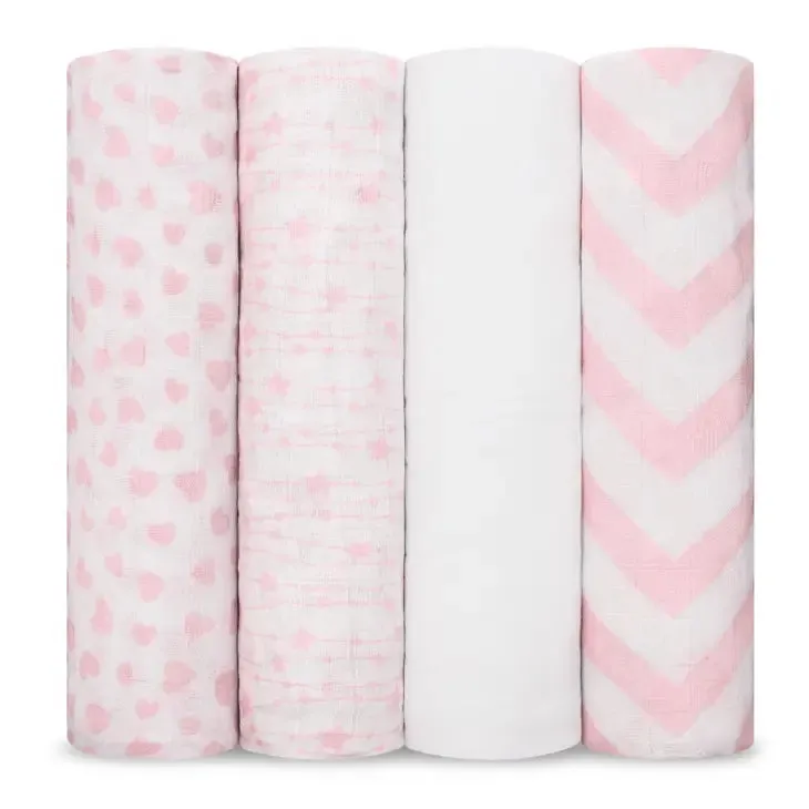 Comfy Cubs Baby Muslin Swaddle Blankets 4 Pack Pink