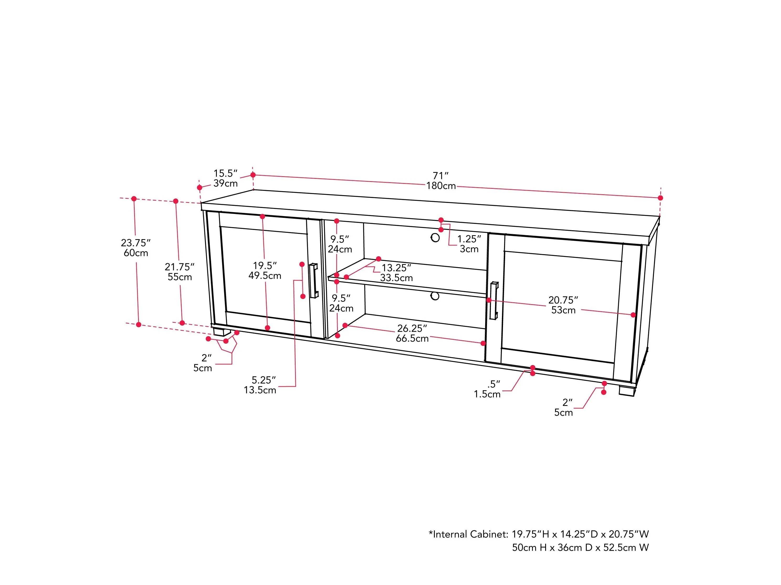 Dark Grey TV Stand with Doors, TVs up to 85"