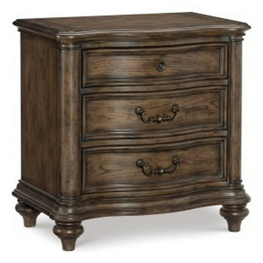 Deborah 30 Inch Nightstand, 3 Drawers, Bronze Drop Handles, Brown Wood By Casagear Home