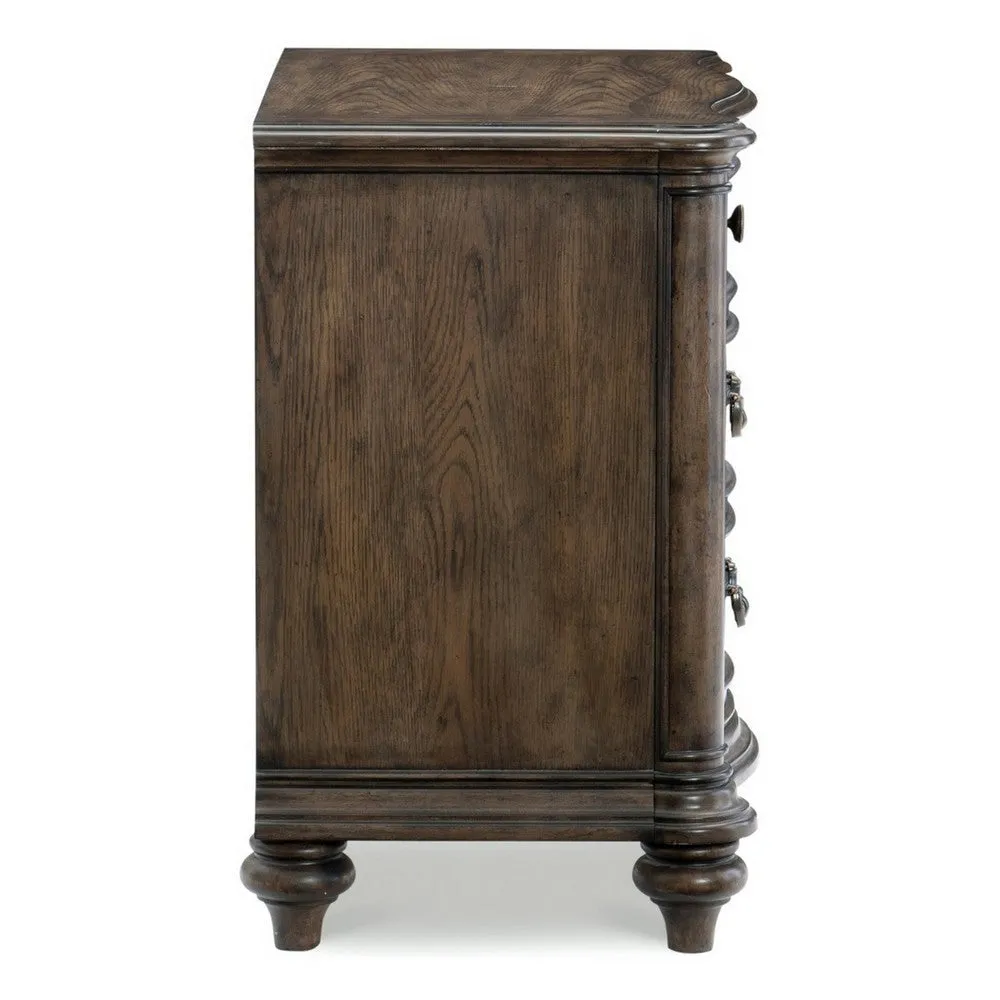 Deborah 30 Inch Nightstand, 3 Drawers, Bronze Drop Handles, Brown Wood By Casagear Home