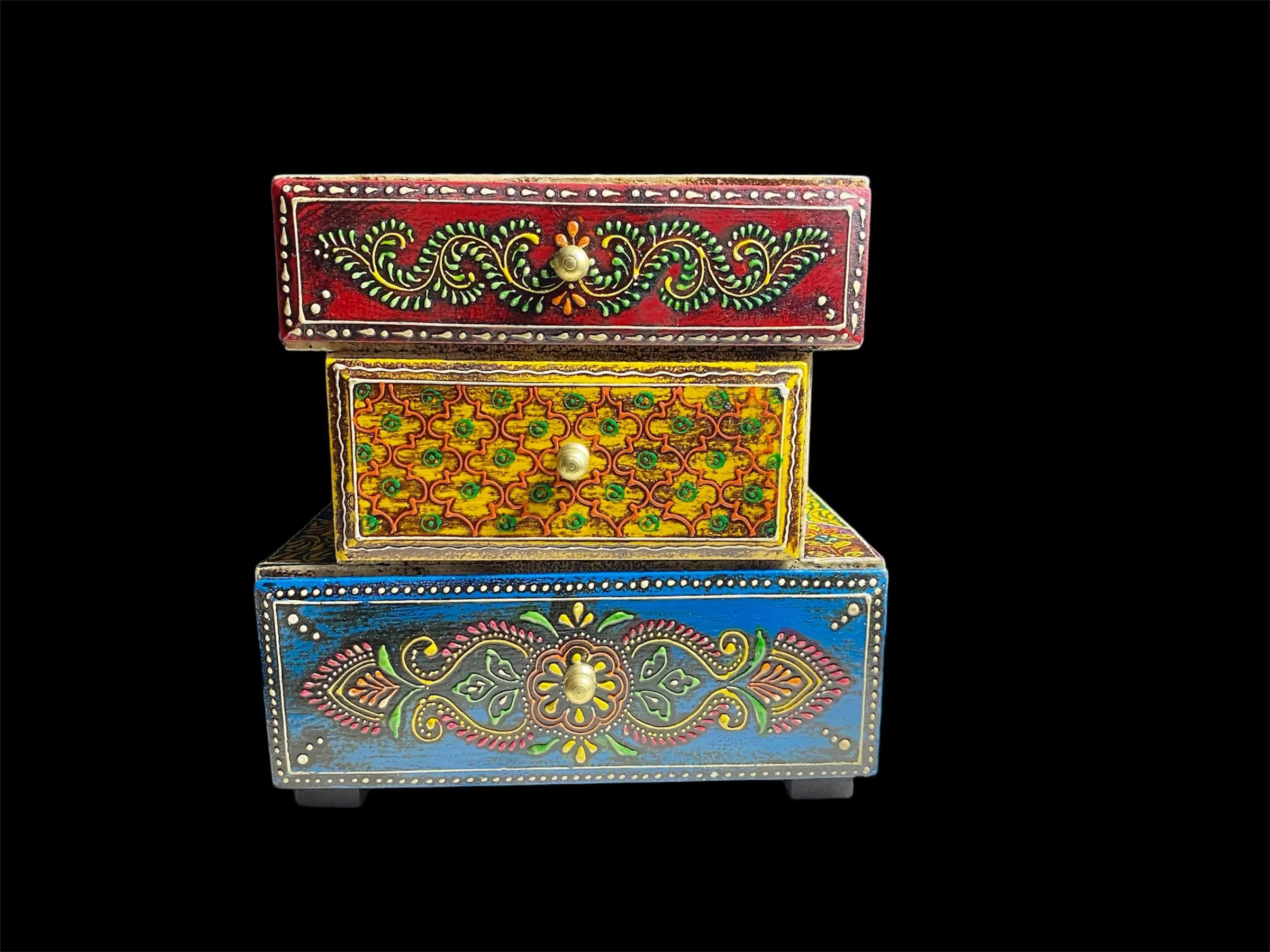 Decorative Painted Box - Stacked With Three Drawers