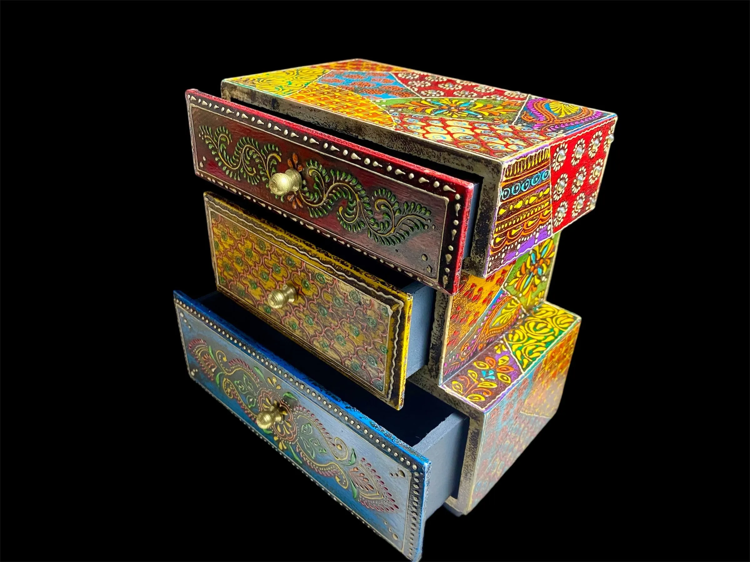 Decorative Painted Box - Stacked With Three Drawers