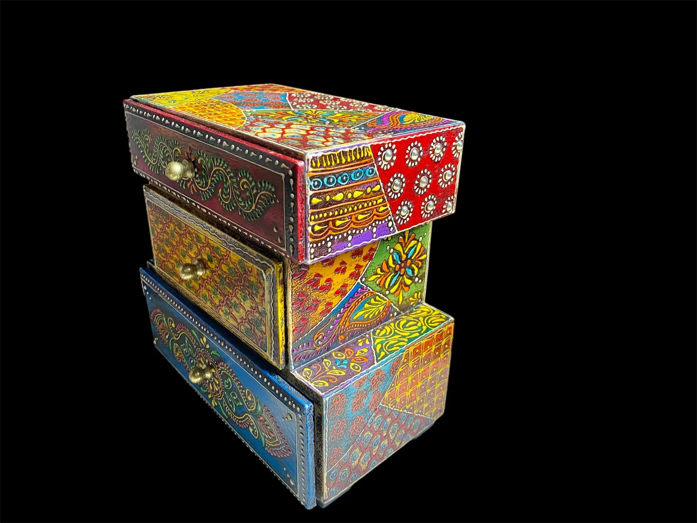 Decorative Painted Box - Stacked With Three Drawers