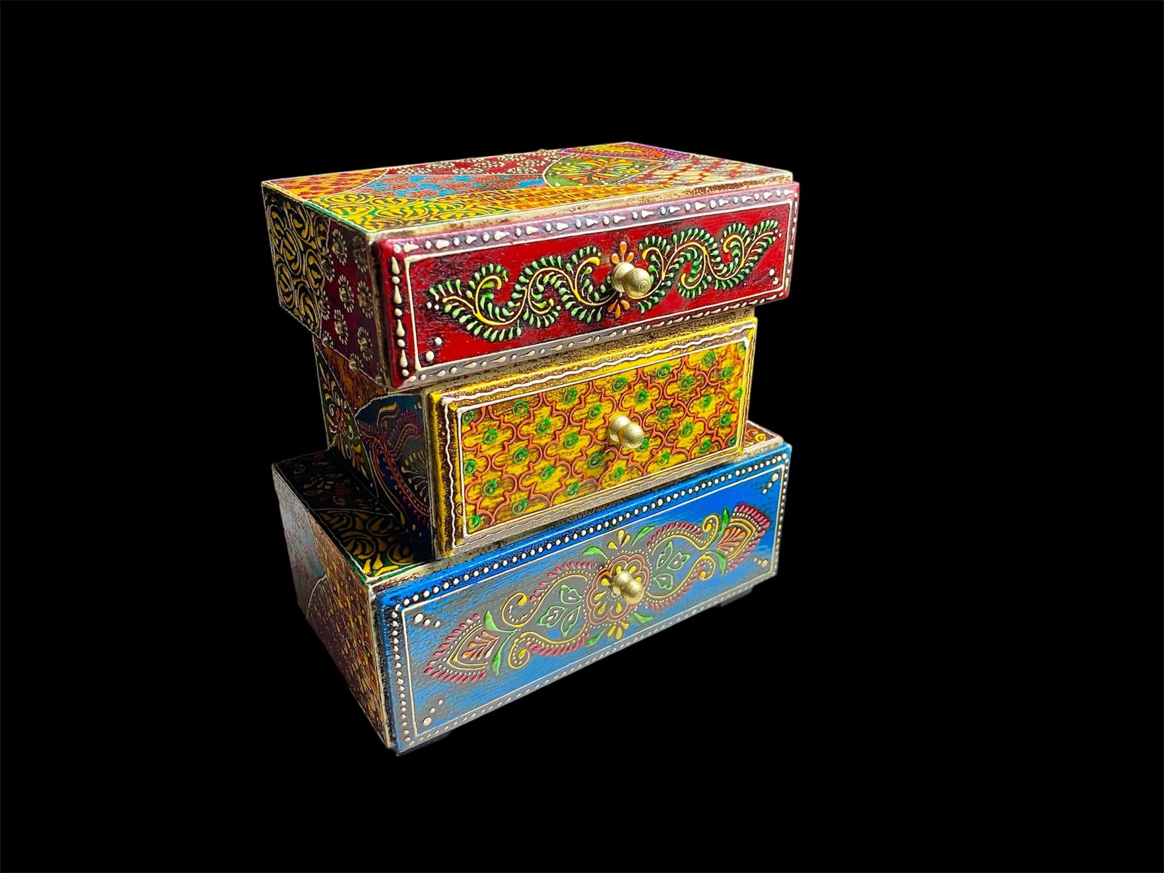 Decorative Painted Box - Stacked With Three Drawers