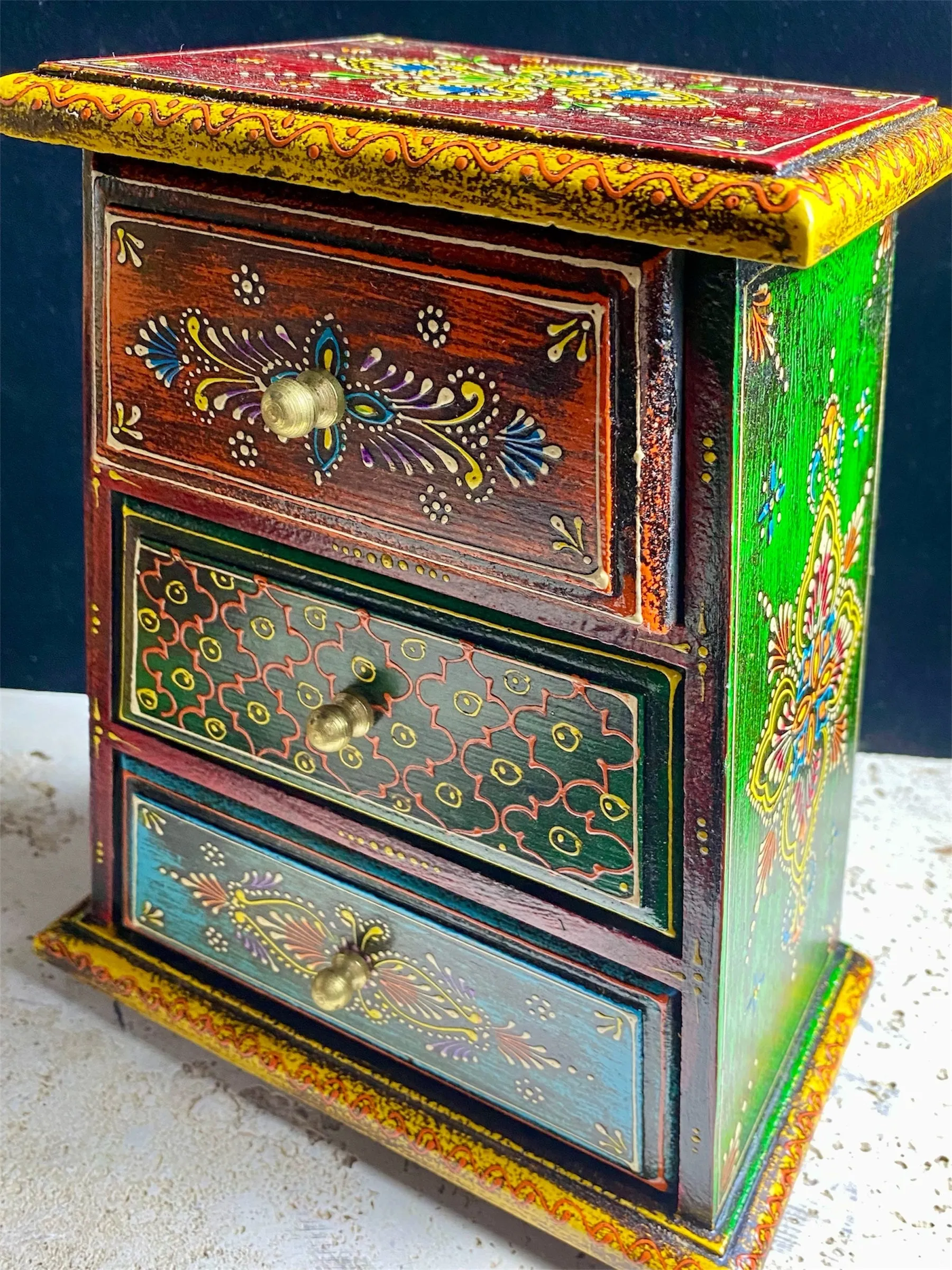 Decorative Painted Chest - Tapered With Three Drawers