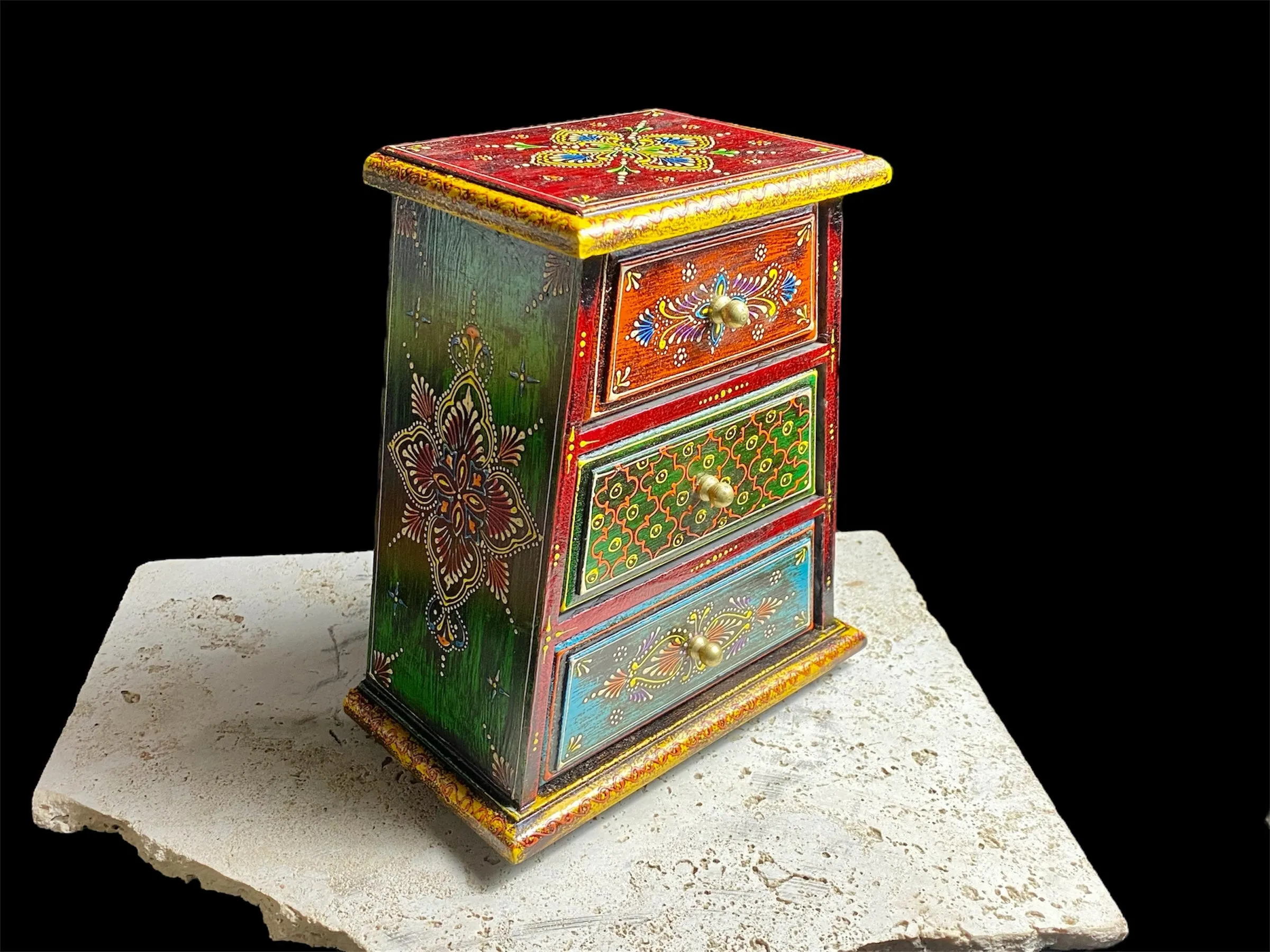 Decorative Painted Chest - Tapered With Three Drawers