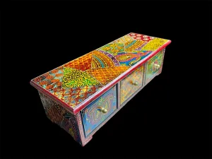 Decorative Painted Long Box With Three Drawers