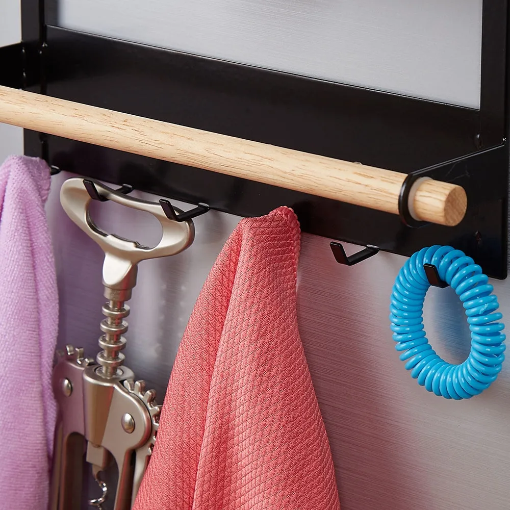 Durable Magnetic Storage Rack with Hooks & Shelves