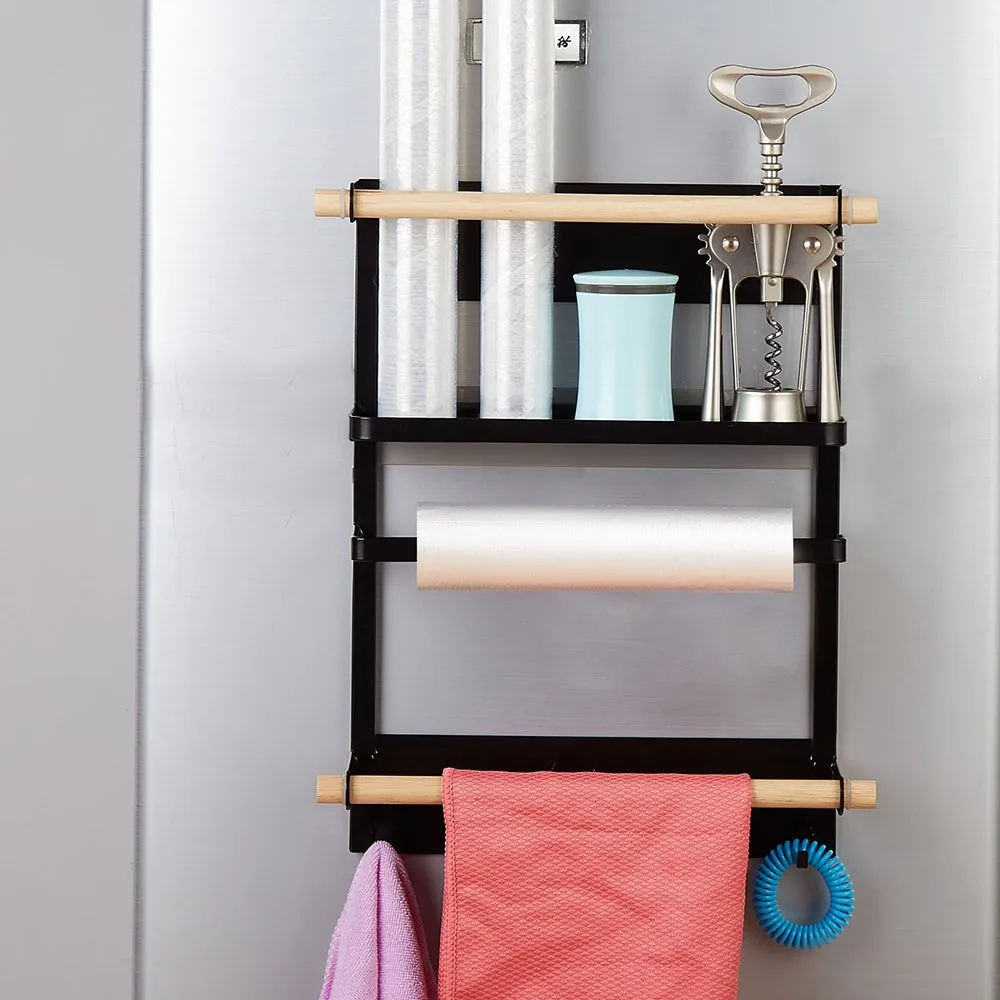 Durable Magnetic Storage Rack with Hooks & Shelves