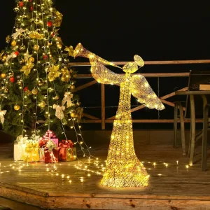 essential 4 FT Lighted Christmas Angel, Outdoor Glittered Angel with 130 Warm White Lights Outdoor Christmas Yard Decoration