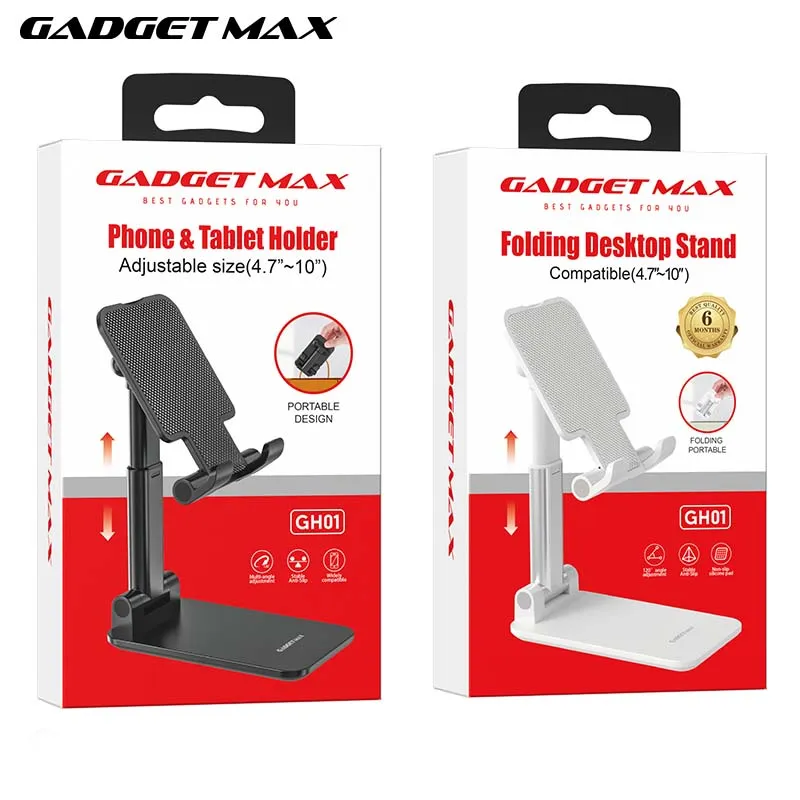 GADGET MAX GH01 PHONE & TABLET HOLDER ADJUSTABLE SIZE (4.7"-10") - BLACK