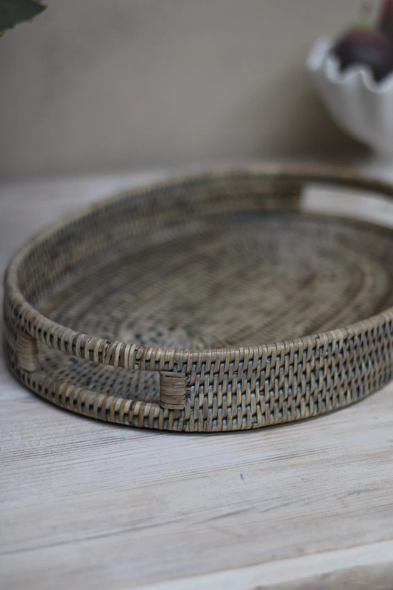 Grey Washed Rattan Oval Drinks Tray