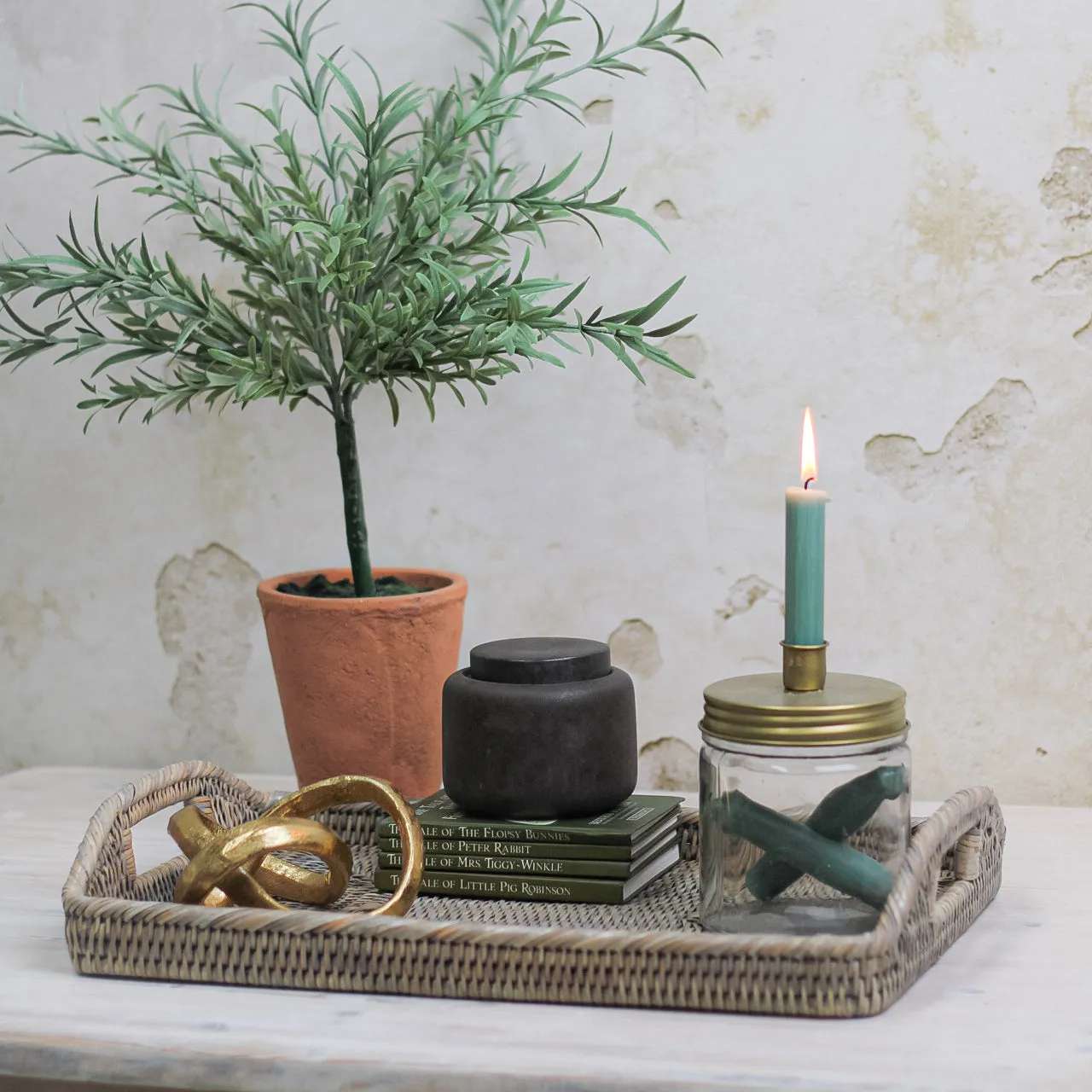 Grey Washed Rattan Rectangular Tray