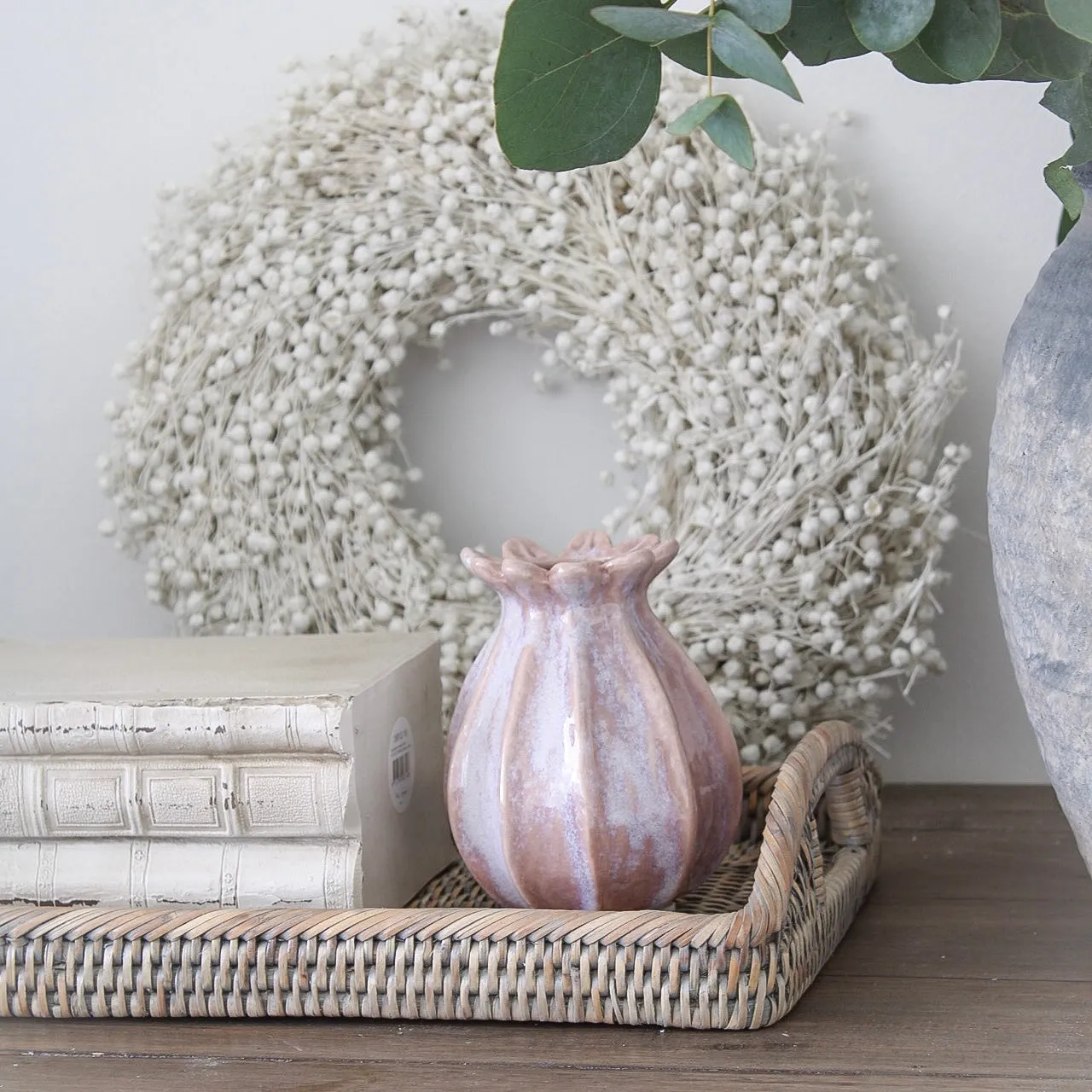 Grey Washed Rattan Rectangular Tray