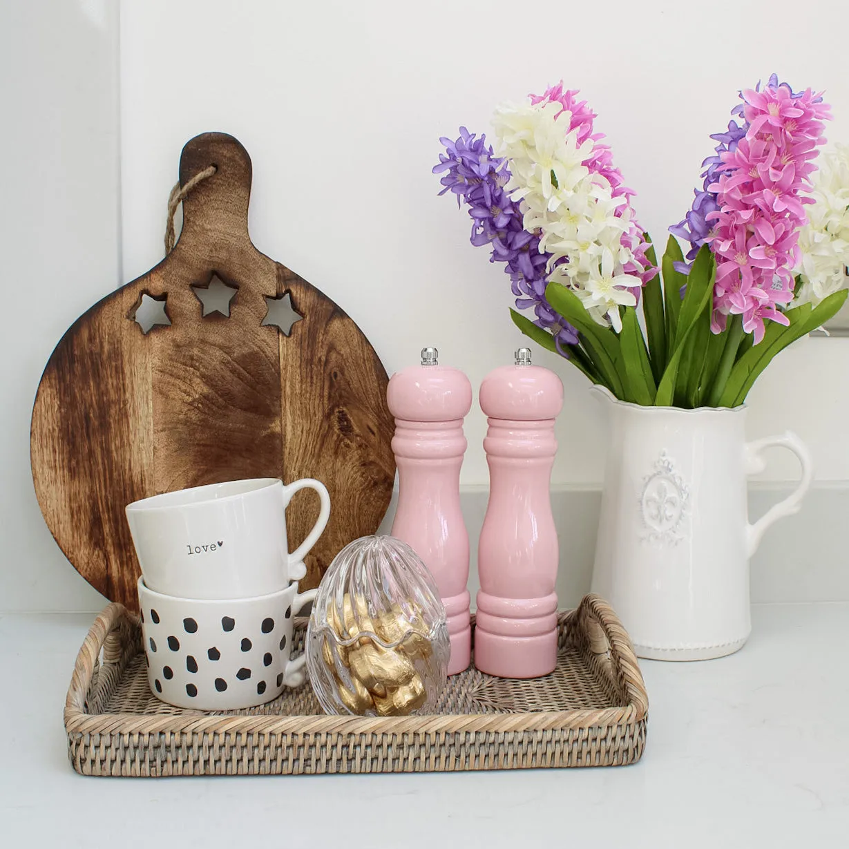 Grey Washed Rattan Rectangular Tray