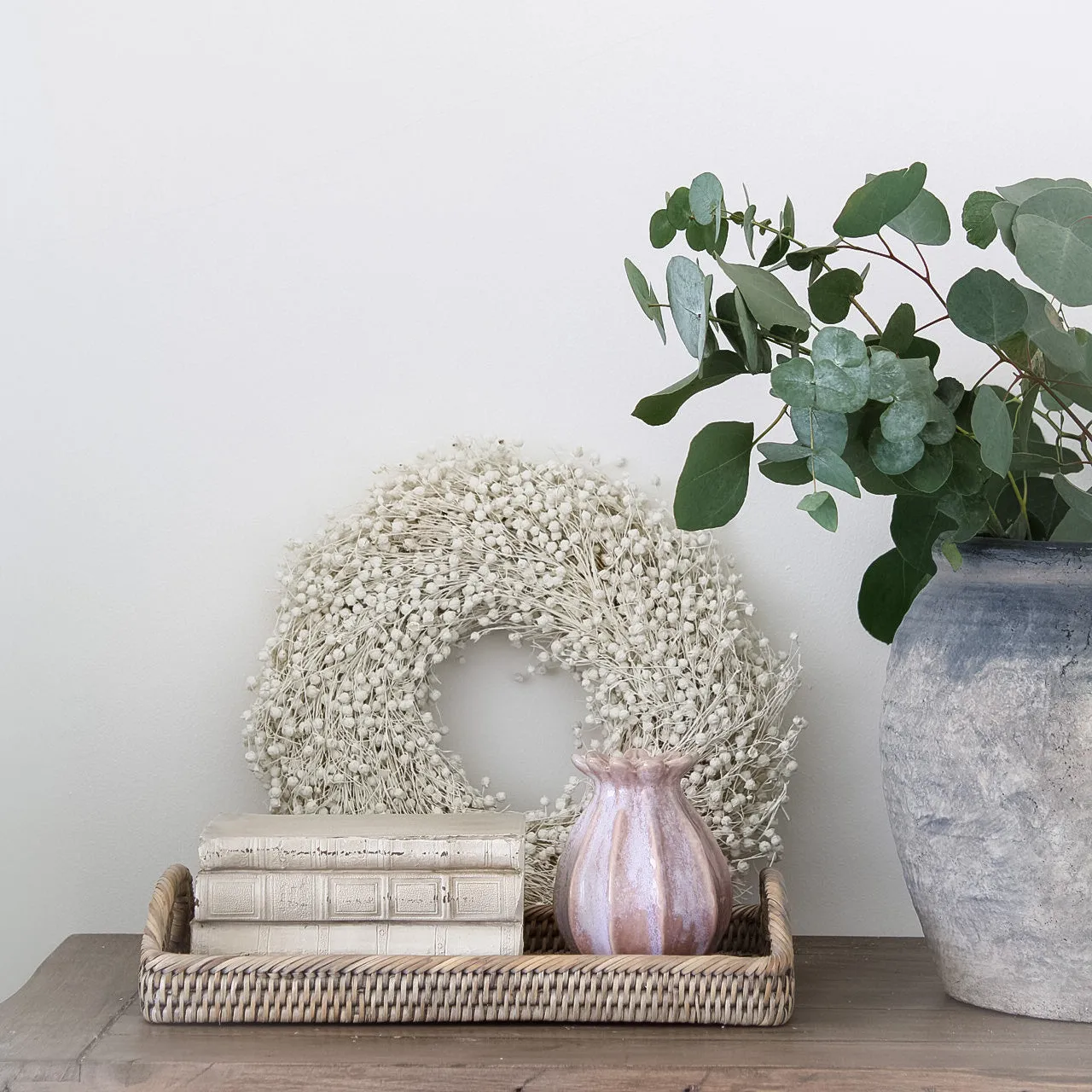 Grey Washed Rattan Rectangular Tray