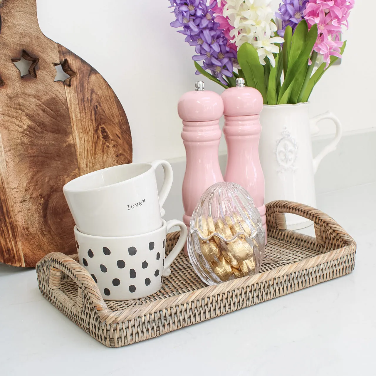 Grey Washed Rattan Rectangular Tray