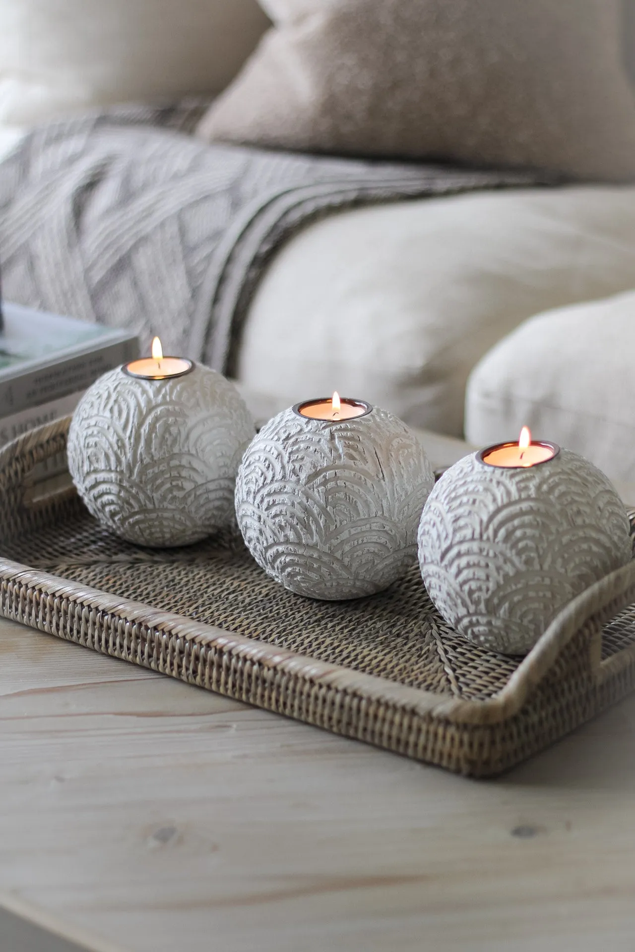 Grey Washed Rattan Rectangular Tray