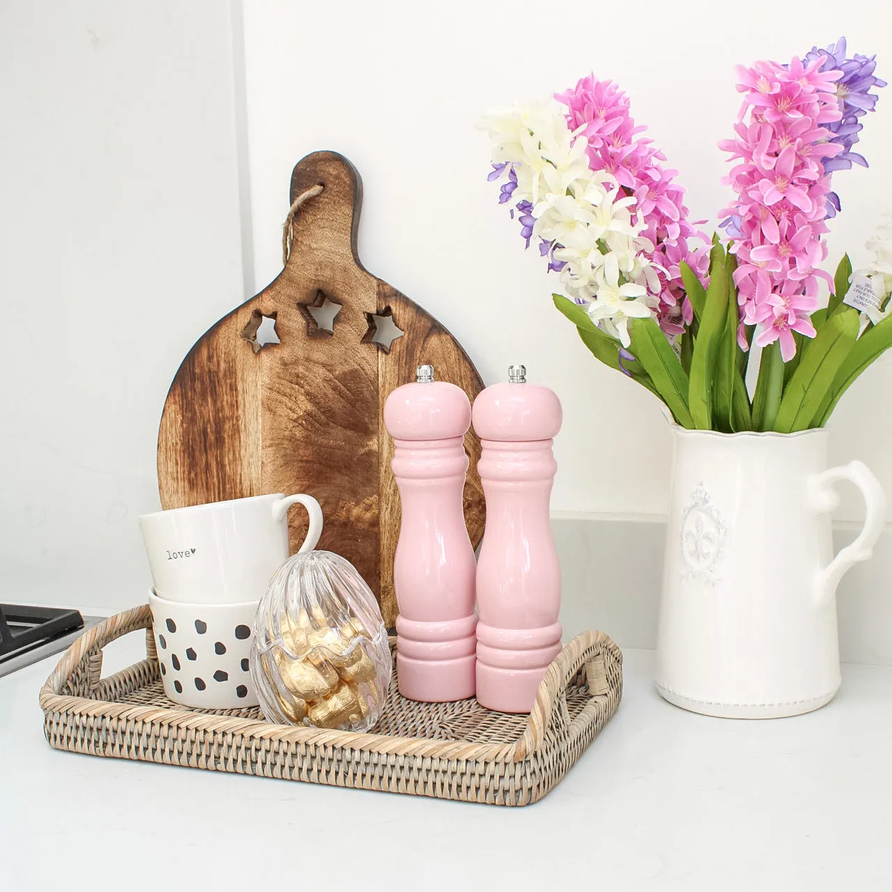 Grey Washed Rattan Rectangular Tray