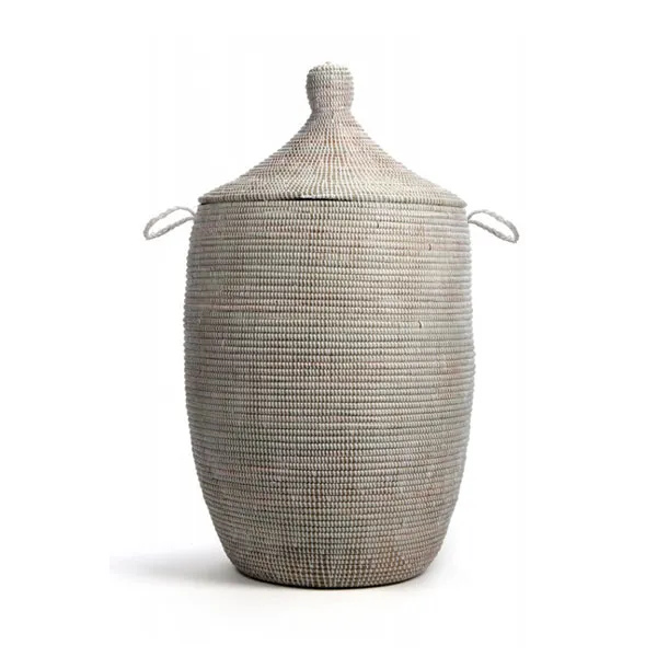 Hand Woven Lidded Basket – White