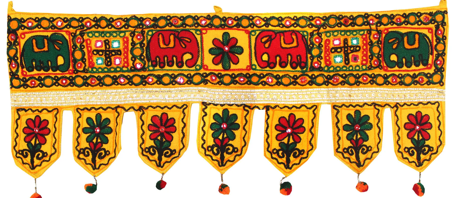 Handmade Indian Door Window Valance Toran India Decor (Yellow, 34 x 13 inches)