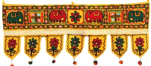 Handmade Indian Door Window Valance Toran India Decor (Yellow, 34 x 13 inches)