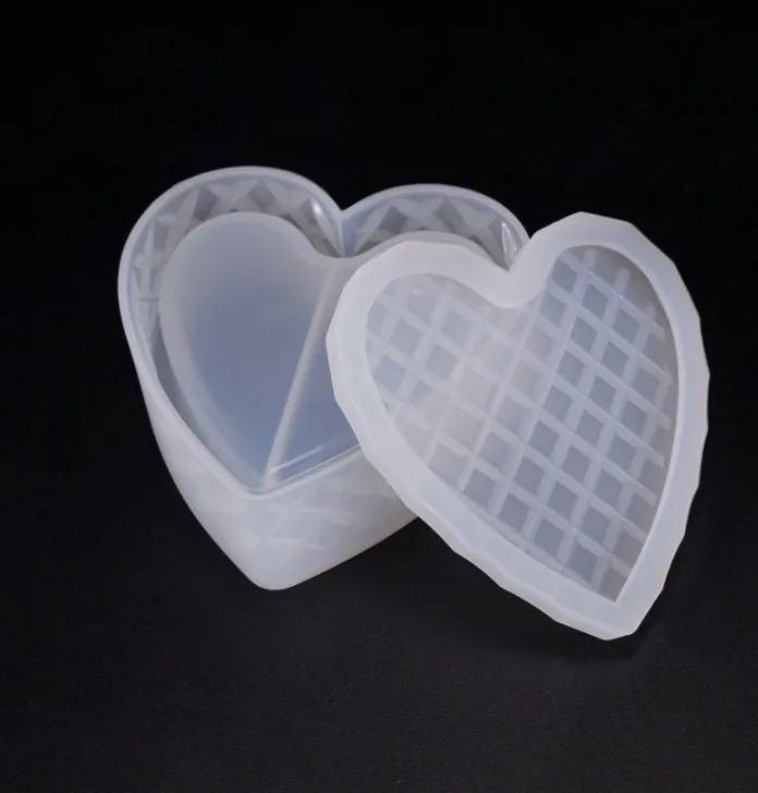 Heart Box Mold, Silicone Box Molds, Resin Silicone Jewelry Box Molds with Lid, Diamond Cut Trinkets Box Mold, Plaster DIY Tray Epoxy