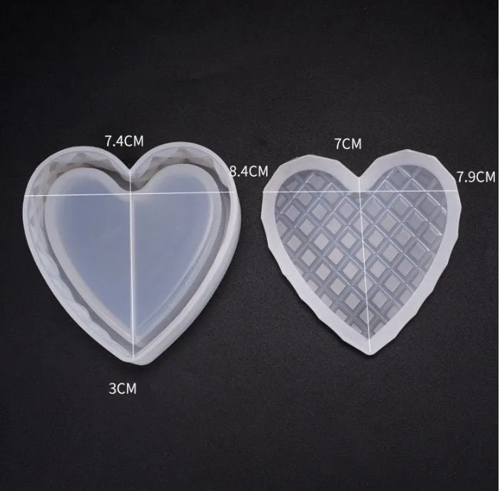 Heart Box Mold, Silicone Box Molds, Resin Silicone Jewelry Box Molds with Lid, Diamond Cut Trinkets Box Mold, Plaster DIY Tray Epoxy