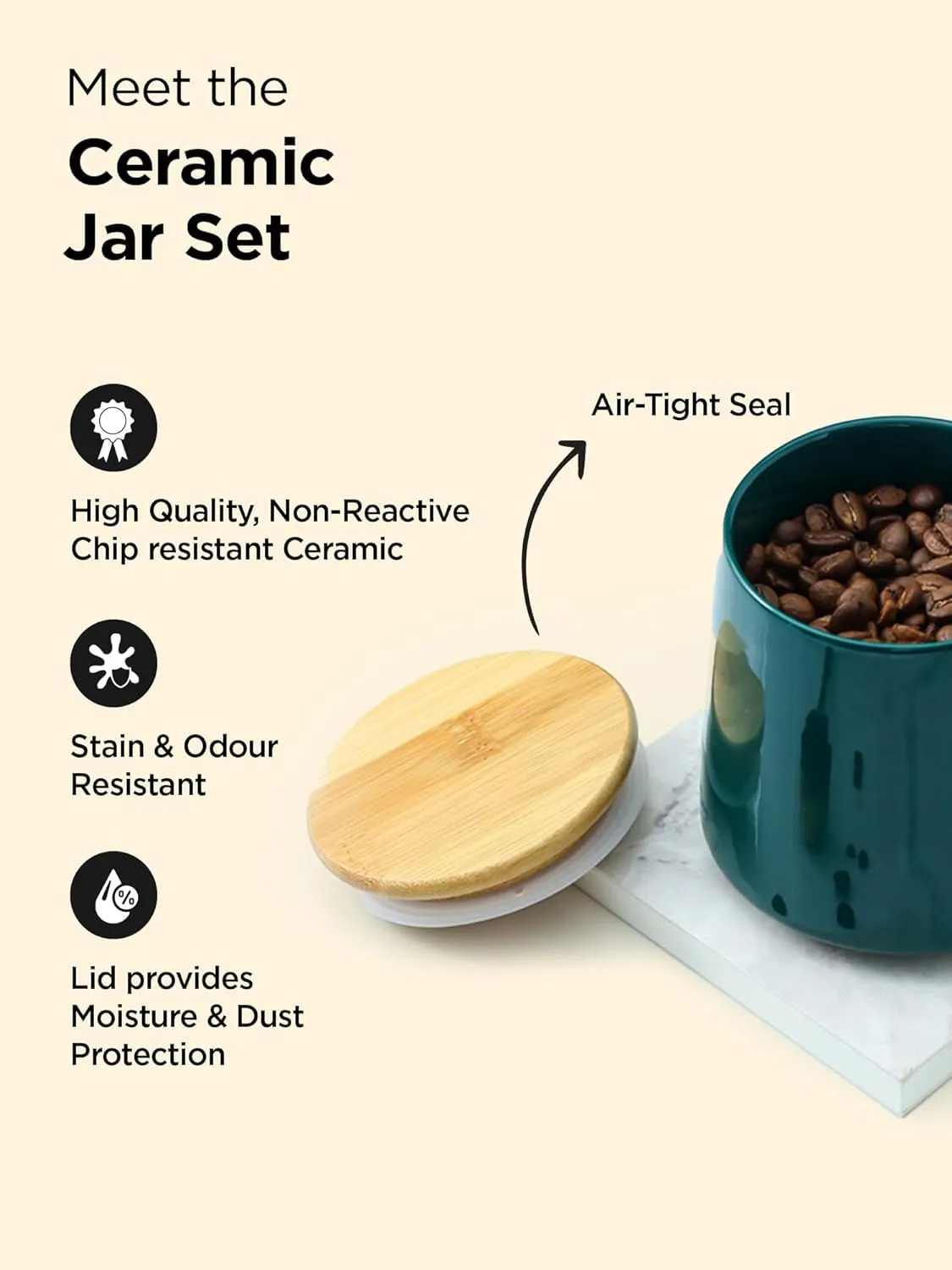 Homestic Ceramic Jar with Bamboo Lid | Kitchen Organizer Items and Storage | Multipurpose Airtight Container for Sugar,Salt,Snacks,Tea,Coffee|Kitchen Accessories Items| 700ml Teal (Pack of 2)