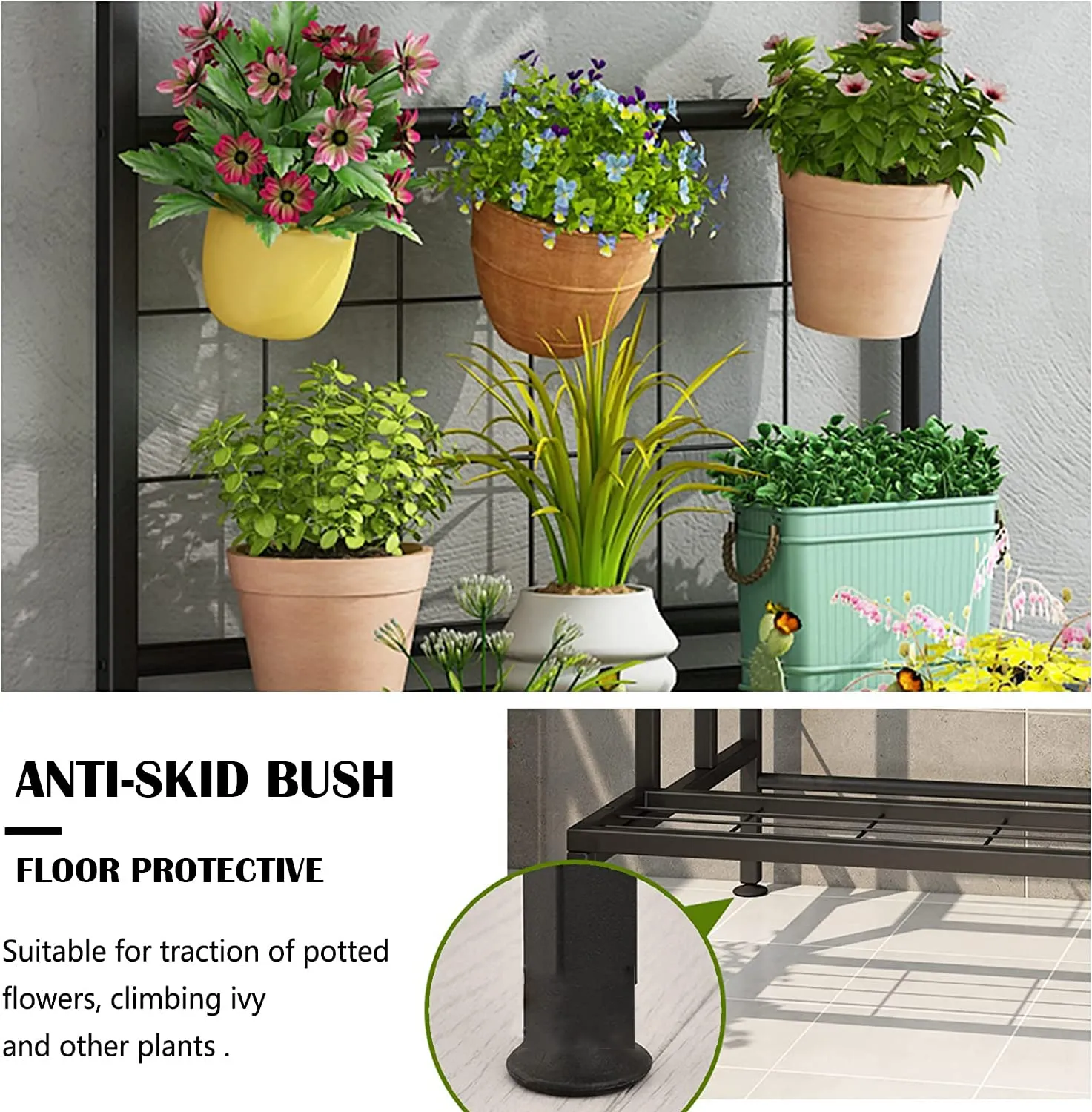 IRON LANDS SOLID 3 TIER Hanging Plant Stand Planter Shelves Flower Pot Organizer Rack Multiple Flower Pot Display Holder Shelf Indoor Outdoor Planter Shelving Unit with Grid Panel