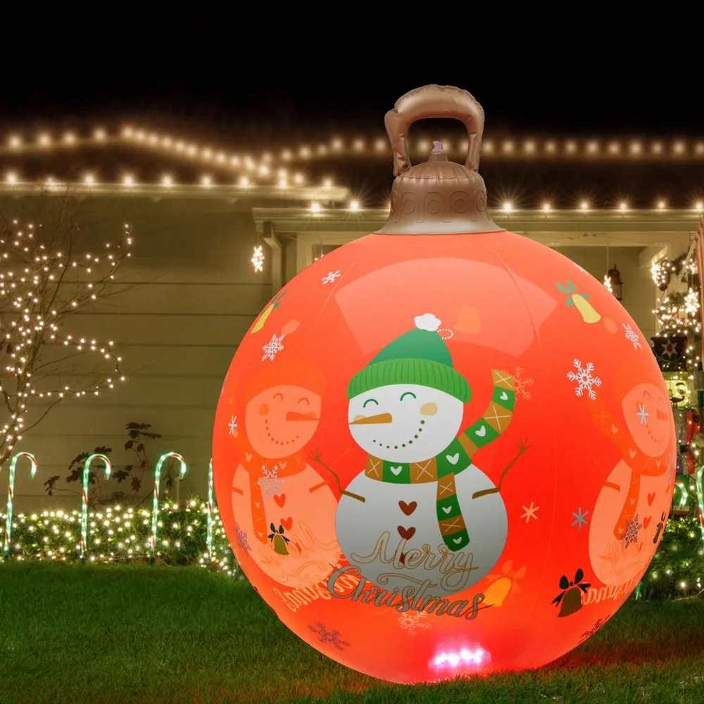 Jingle Jollys Christmas Inflatable Ball Led 60cm Snowman Decoration Bauble Red