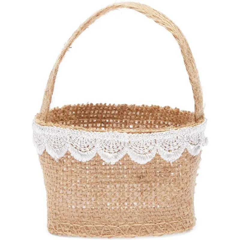 Jute Flower Girl Baskets with Lace for Wedding Party (2.3 x 3.9 In, 12 Pack)