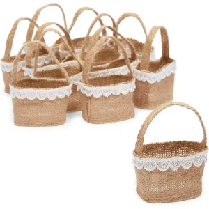 Jute Flower Girl Baskets with Lace for Wedding Party (2.3 x 3.9 In, 12 Pack)