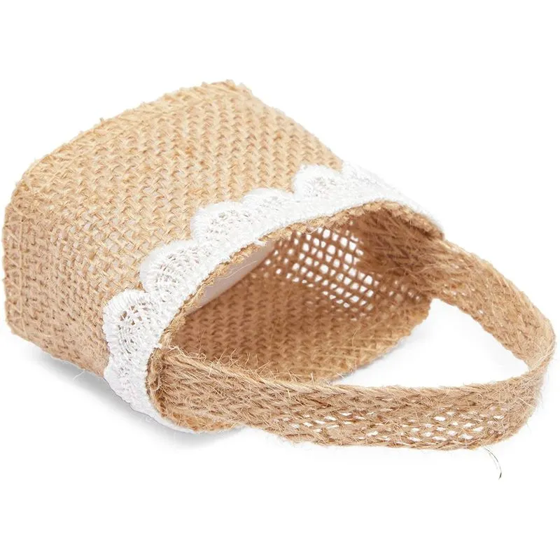 Jute Flower Girl Baskets with Lace for Wedding Party (2.3 x 3.9 In, 12 Pack)