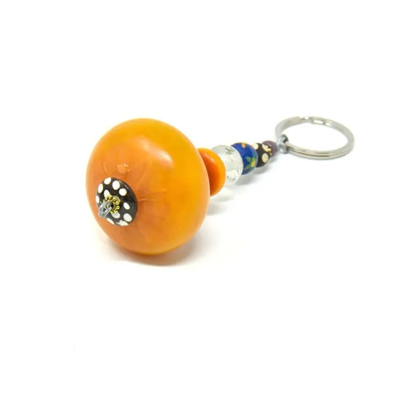 Key Chain Round | Yellow Synthetic Amber & Assorted Beads