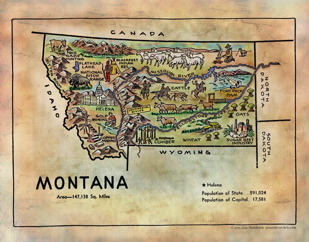 Kid's Montana Antique Map Art Blanket Throw Polar/Silky/Sherpa Fleece Vintage Artwork Blanket For Bed Sofa Couch Chair & Winter Travel Gift