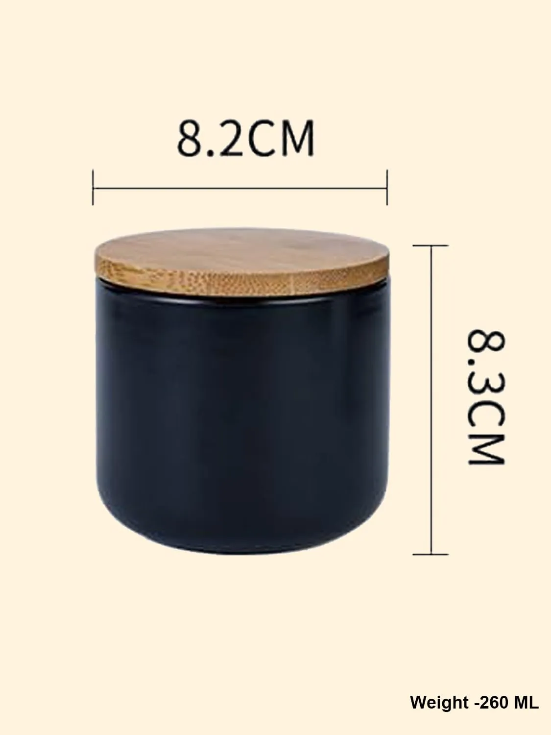 Kuber Industries Ceramic Jar | Food Storage Jar | Kitchen Storage Jar | Round Jar for Home | Sugar Storage Jar | Airtight Bamboo Lid | YX05-S-BK | 260 ML | Black