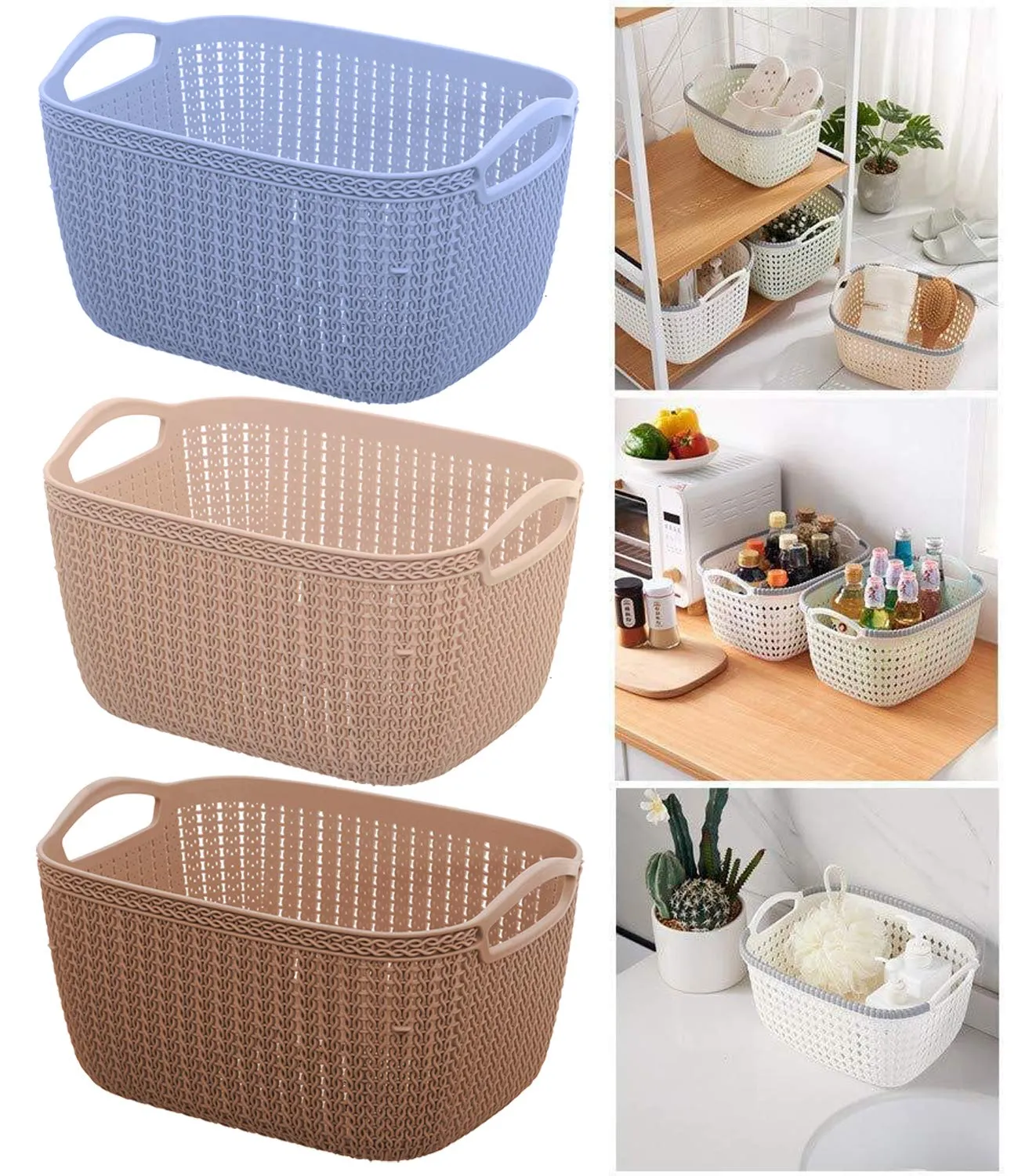 Kuber Industries Plastic Multipurpose Large Size Flexible Storage Baskets/Fruit Vegetable Bathroom Stationary Home Basket with Handles (MultiColour) -CTKTC042889, Pack of 1