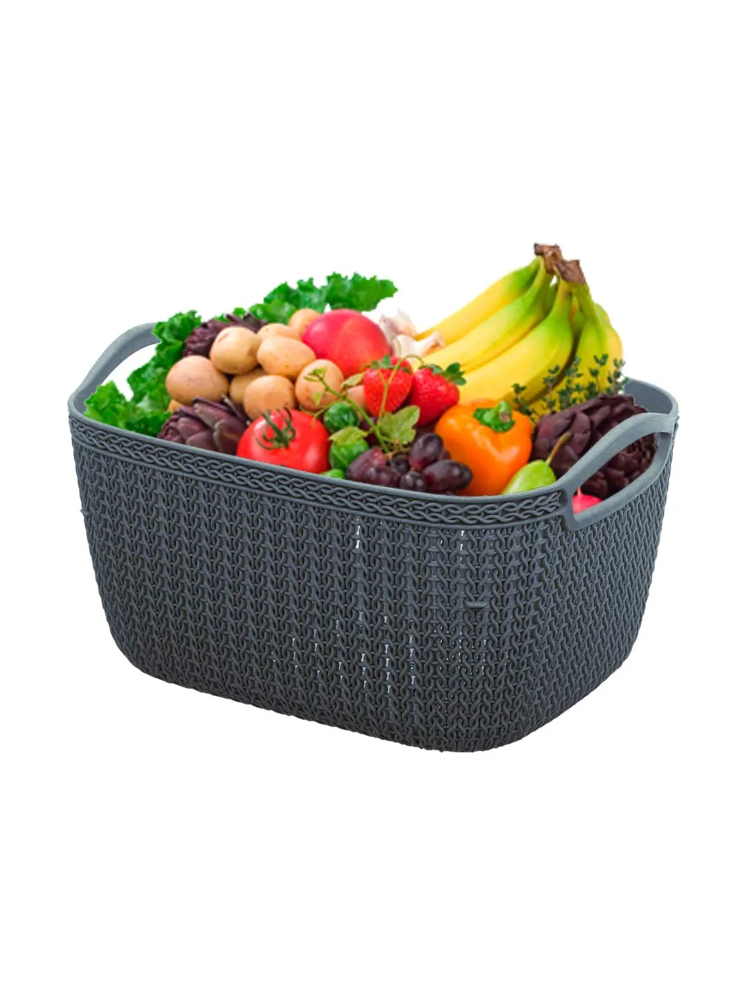 Kuber Industries Q-6 Unbreakable Plastic 2 Pieces Multipurpose Large Size Flexible Storage Baskets/Fruit Vegetable Bathroom Stationary Home Basket with Handles (Grey)