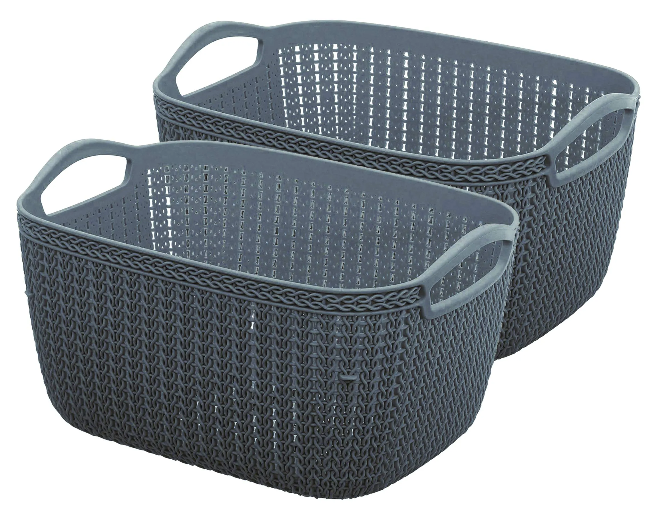 Kuber Industries Q-6 Unbreakable Plastic 2 Pieces Multipurpose Large Size Flexible Storage Baskets/Fruit Vegetable Bathroom Stationary Home Basket with Handles (Grey)