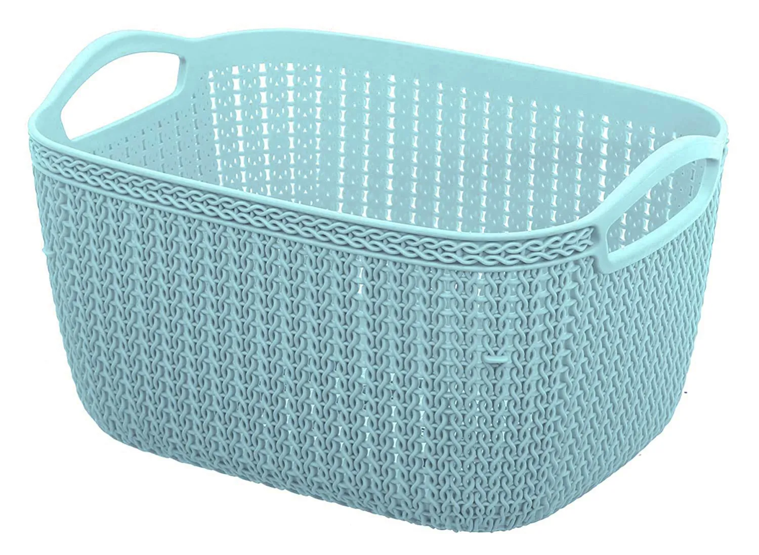 Kuber Industries Q-6 Unbreakable Plastic 2 Pieces Multipurpose Large Size Flexible Storage Baskets/Fruit Vegetable Bathroom Stationary Home Basket with Handles (Light Blue)