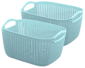 Kuber Industries Q-6 Unbreakable Plastic 2 Pieces Multipurpose Large Size Flexible Storage Baskets/Fruit Vegetable Bathroom Stationary Home Basket with Handles (Light Blue)