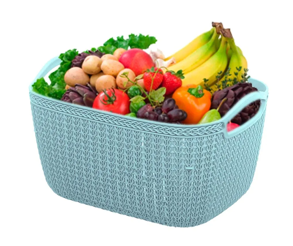 Kuber Industries Q-6 Unbreakable Plastic 2 Pieces Multipurpose Large Size Flexible Storage Baskets/Fruit Vegetable Bathroom Stationary Home Basket with Handles (Light Blue)