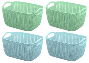 Kuber Industries Q-6 Unbreakable Plastic 4 Pieces Multipurpose Large Size Flexible Storage Baskets/Fruit Vegetable Bathroom Stationary Home Basket with Handles (Light Green & Light Blue)