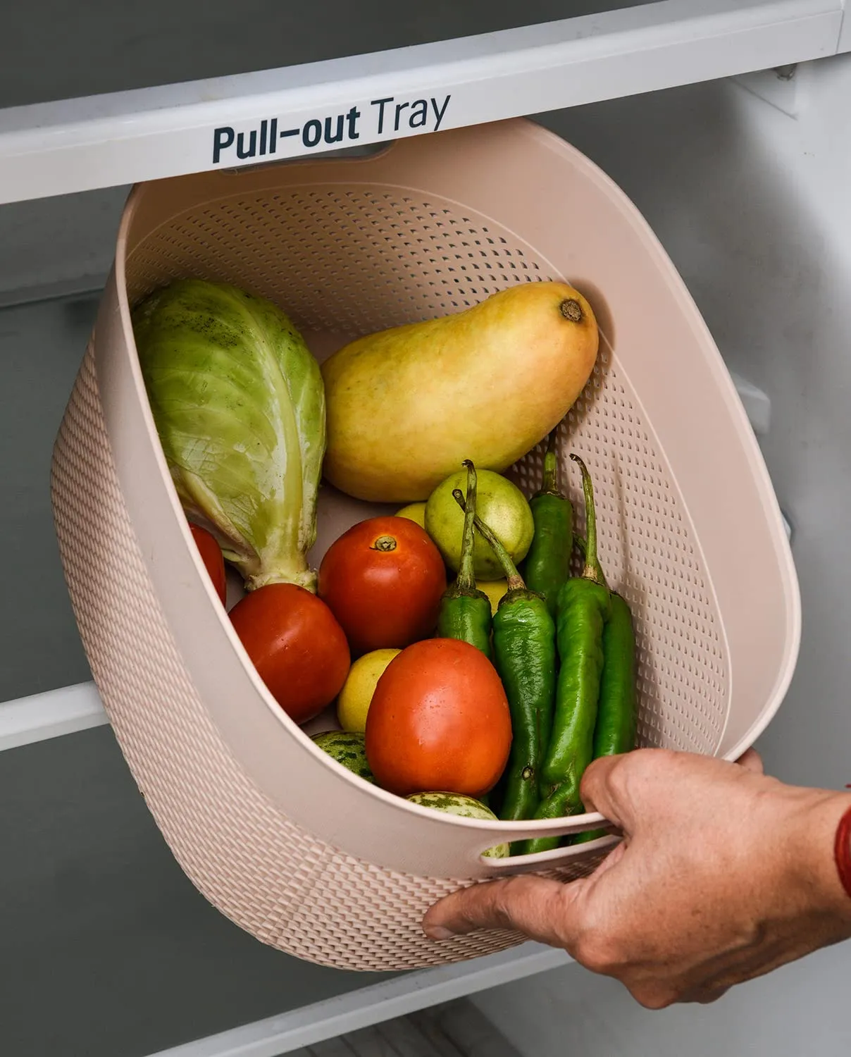 Kuber Industries Unbreakable Large Multipurpose Storage Baskets with lid|Design-Netted|Material-Plastic|Shape-Oval|Color-Brown,Beige and Grey|Pack of 3