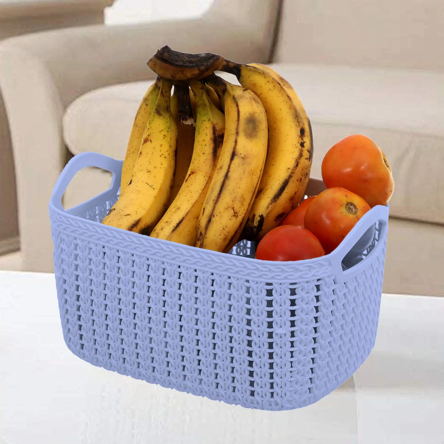 Kuber Industries Unbreakable Plastic 2 Pieces Multipurpose Large and Medium Size Flexible Storage Baskets/Fruit Vegetable Bathroom Stationary Home Basket with Handles (Grey) -CTKTC39349