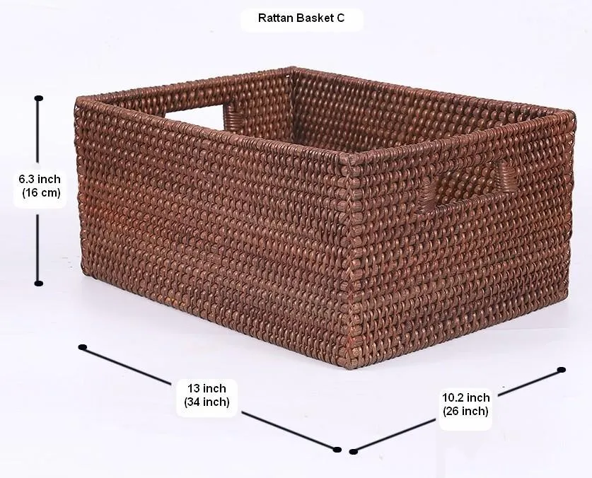 Large Brown Woven Rattan Storage Basket, Storage Baskets for Kitchen, Rectangular Storage Baskets, Storage Baskets for Clothes