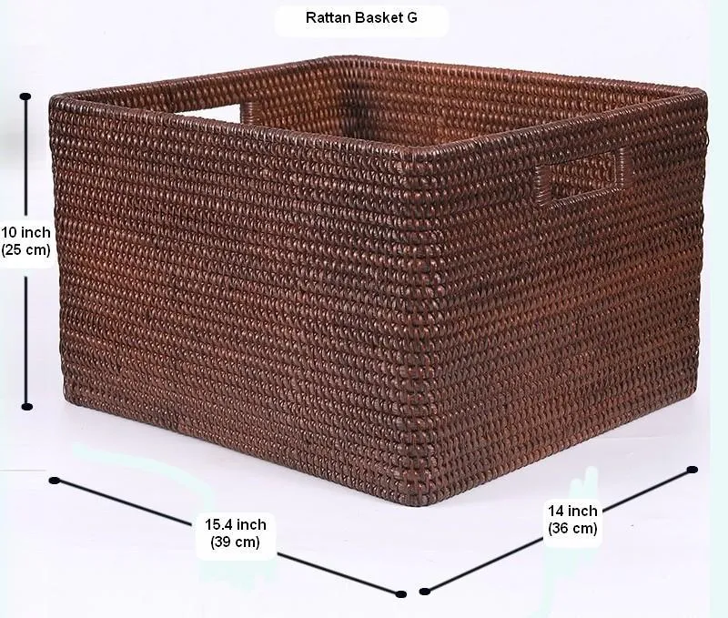 Large Brown Woven Rattan Storage Basket, Storage Baskets for Kitchen, Rectangular Storage Baskets, Storage Baskets for Clothes