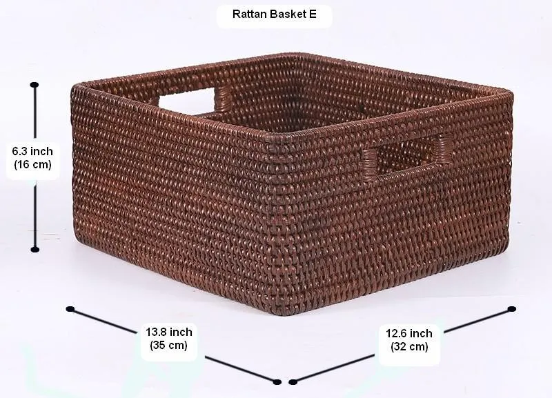 Large Brown Woven Rattan Storage Basket, Storage Baskets for Kitchen, Rectangular Storage Baskets, Storage Baskets for Clothes